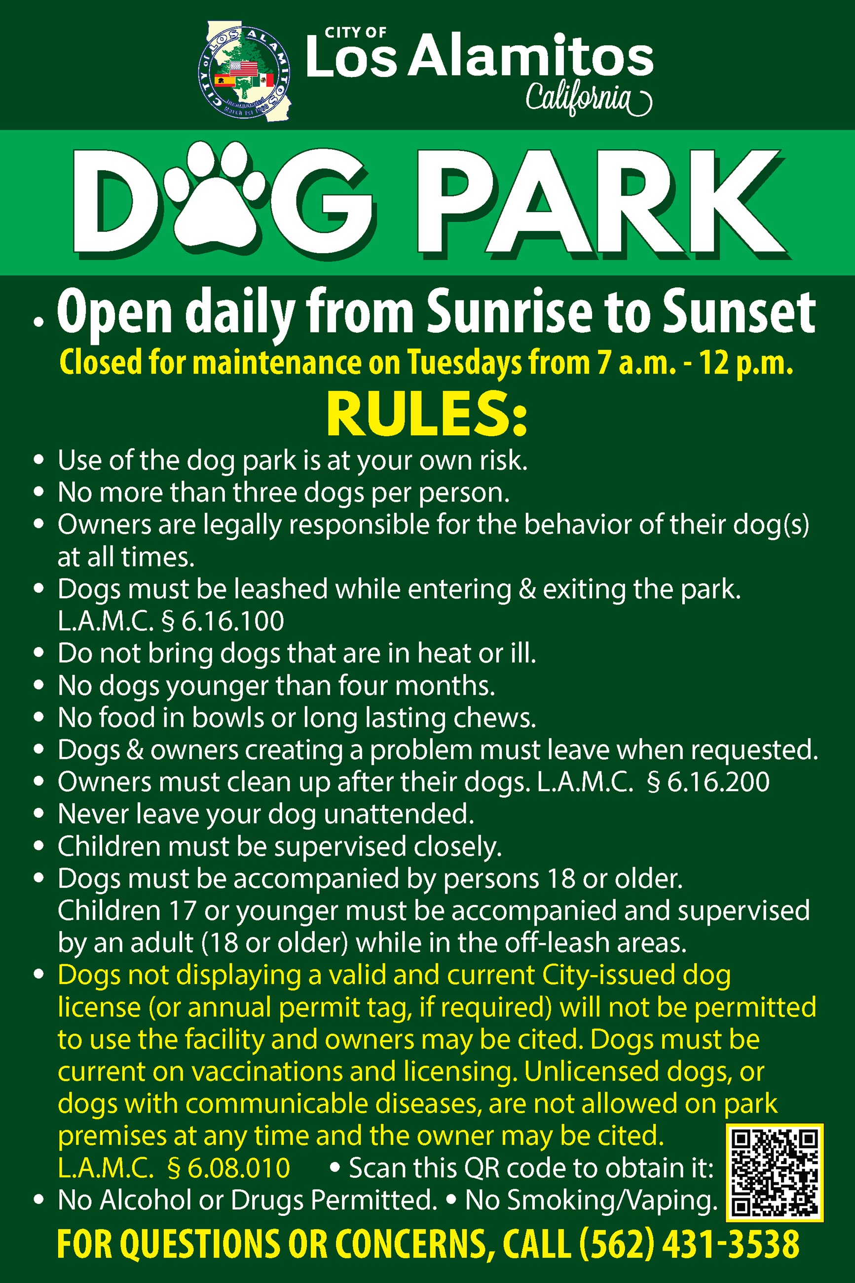 Dog Park, Hours and Rules