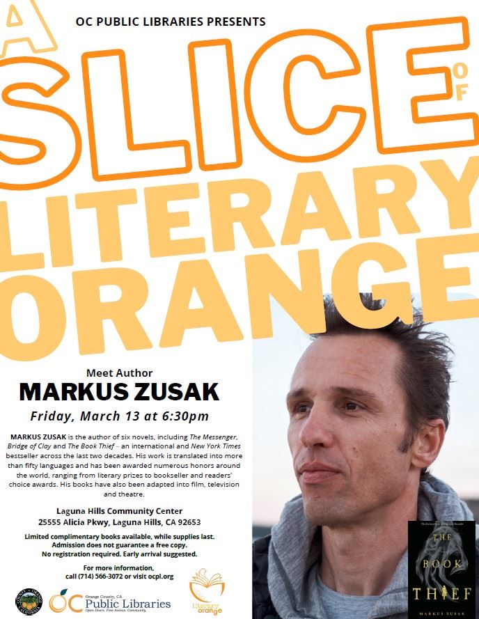 OC Public Libraries Presents Meet Author Markus Zusak - The Book Thief Friday March 13 at 6:30 PM