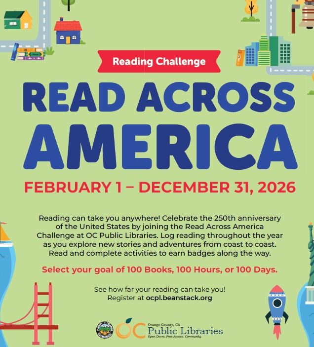 OC Public Libraries Presents Reading Challenge Read Across America February 1 - December 31, 2026 